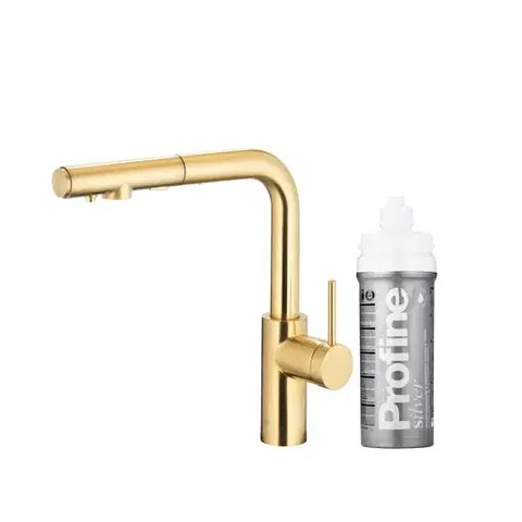 Kuchynské batérie KFA - Duero pure basic pull-out, filter. s otočnou výtokovou armatúrou, PVD brúsené svetlé zlato + profine silver 6623-114-39