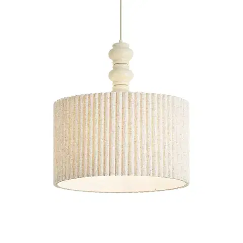 Závesné svietidlá Japandi závesná lampa béžová s ľanovým tienidlom 50cm - Fedde