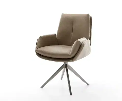 Jedálenské stoličky DELIFE Jedálenská stolička Clea-Flex mikrovlákno béžová vintage krížová podstava široká grafitová 360° otočná s hojdacou funkciou