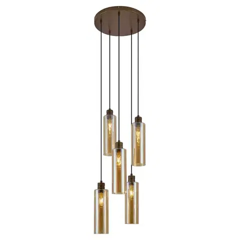 Závesné svietidlá Hotelová elegantná závesná lampa tmavý bronz s jantárovým sklom 5-svetiel - Stavelot