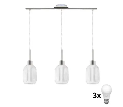 Svietidlá Eglo LED luster na lanku HARMA 3xE27/60W/230V matný chróm/biela 1xEG32521+3xNSLA55442