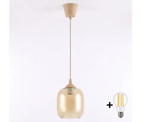 Svietidlá BRILAGI - LED luster na lanku R GLASS 1xE27/60W/230V pr. 14 cm béžová/dymová hnedá NSTK7765+TK8619A