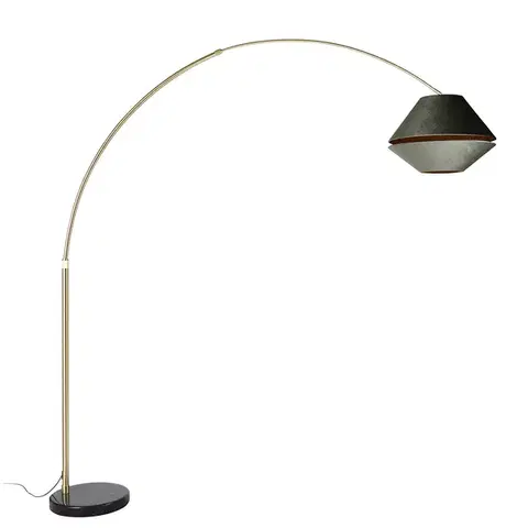 Oblúkové lampy Mosadzná oblúková lampa s čiernym a dvojitým zamatovým tienidlom zelená - XXL