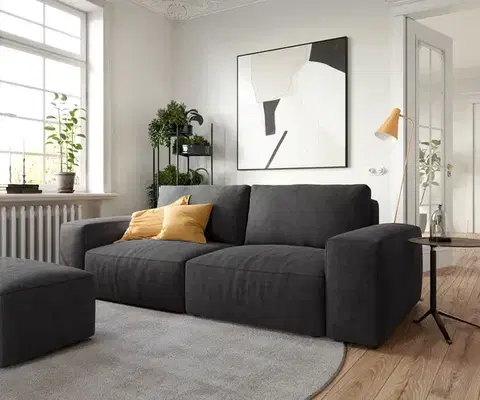 Veľké pohovky DELIFE Veľká pohovka Lanzo 230x95 cm mikrovlákno čierna s taburetom