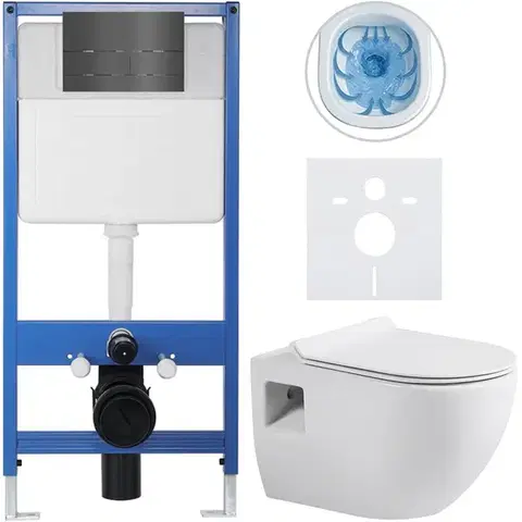 Záchody CERANO - Kompletný WC set Profi/Dure - biela lesklá - WC tlačidlo Line/Tmavosivá - predstenová inštalácia - 51x35 CER-8050BD84295