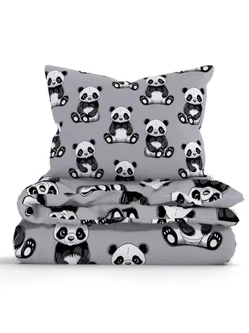 Obliečky MKLozkoviny.sk Predĺžené bavlnené obliečky Renforcé - Panda - 140 × 220 cm - 70 x 90 cm