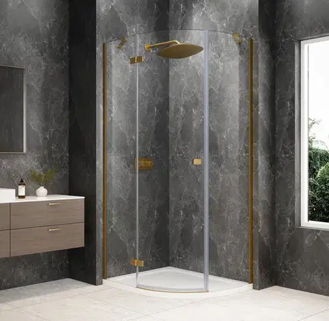 Sprchové dvere POLYSAN - GLOBE GOLD MATT štvrťkruhová sprchová zástena 1000x900, číre sklo, ľavá GB2190LG