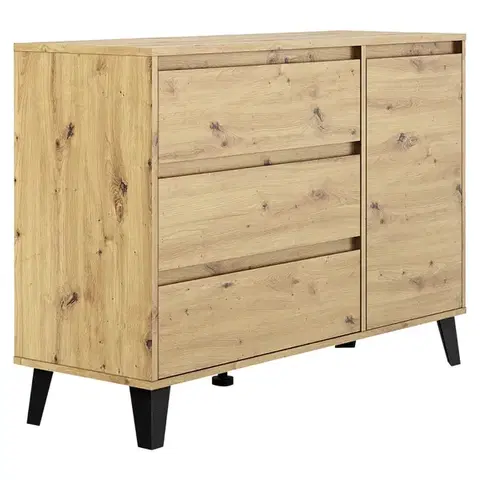 Komody KONDELA Bogan New 1D3S jednodverová komoda so zásuvkou dub artisan