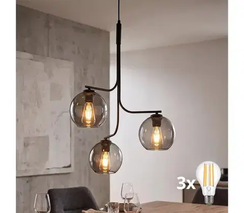 Svietidlá  LED luster na lane CESAR 3xE27/15W/230V čierny/dymovo šedý 5726