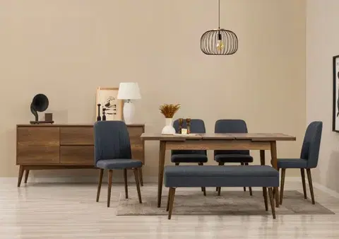 Jedálenské sety Set s rozkladacím stolom, stoličkami a konzolou (7 kusov) Vina 03 1048 - Walnut, Dark Blue
