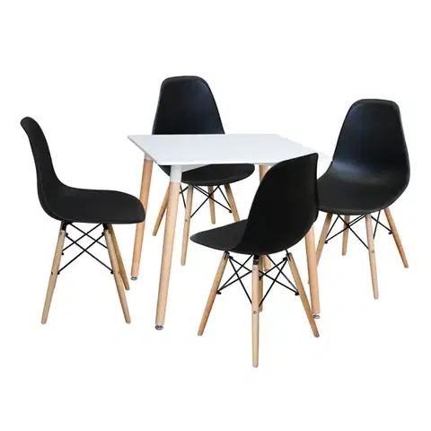 Jedálenské sety Jedálenský stôl 80x80 UNO biely + 4 stoličky UNO čierne