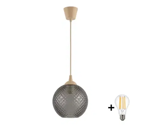 Svietidlá BRILAGI - LED luster na lanku R GLASS 1xE27/60W/230V pr. 18 cm béžová/dymovošedá NSTK7466+TK8619A