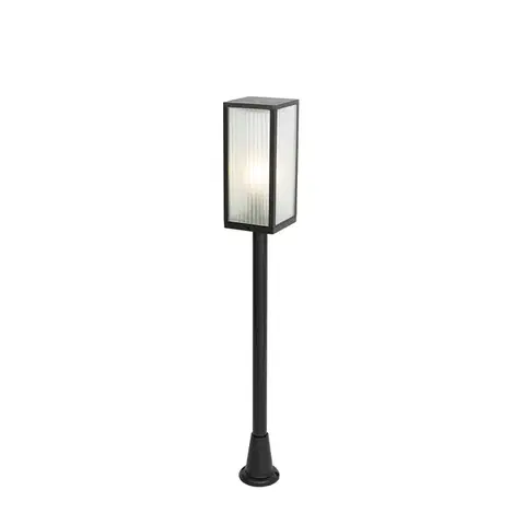 Vonkajšie svietidlá Vonkajšia stojaca lampa čierna s rebrovaným sklom 100 cm IP44 - Charlois Ribbed