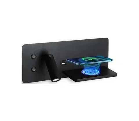 Svietidlá  08287L-LED Nástenné sviet. s pol., USB a bezdr. nab. LED/3W/230V + LED/3W 08287L