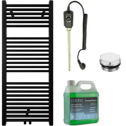 Doplnky do kúpeľne CERANO - Kúpeľňový elektrický radiátorový set Lincoln - 300W - čierna matná - 1200x500 mm CER-978844