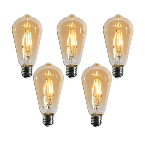 LED osvetlenie Sada 5 stmievateľných LED žiaroviek E27 Filament ST64 zlatá 4,5W 450 lm 2200K