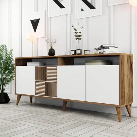 Komody Konzolový stolík Milan - Walnut, White