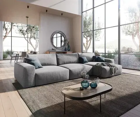 Rohové sedacie súpravy DELIFE Rohová pohovka Lanzo XL 380x180 cm mikrovlákno sivá variabilné ležadlo