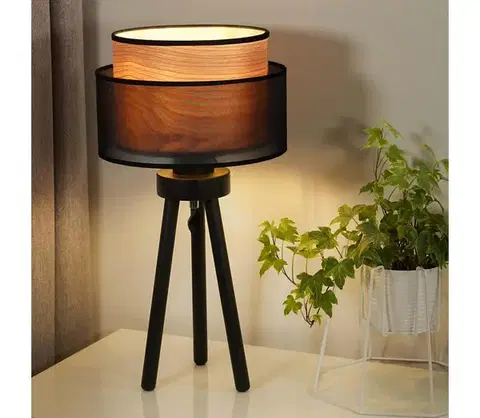 Lampy  - Stolná lampa WOOD BOHO 1xE27/15W/230V pr. 25 cm čierna/béžová 604093