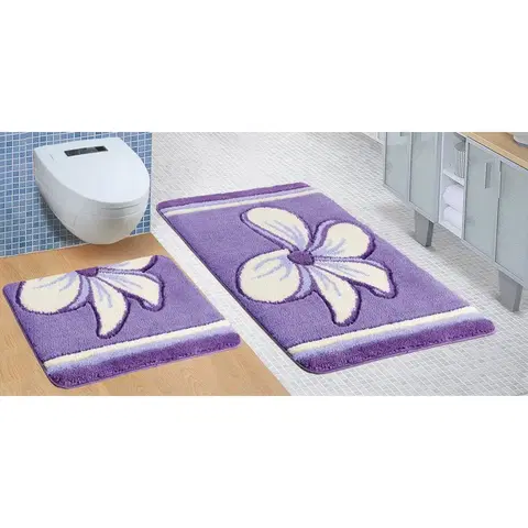 Koberce a koberčeky Bellatex Sada kúpeľňových predložiek Ultra Kvet fialová, 60 x 100 cm, 60 x 50 cm