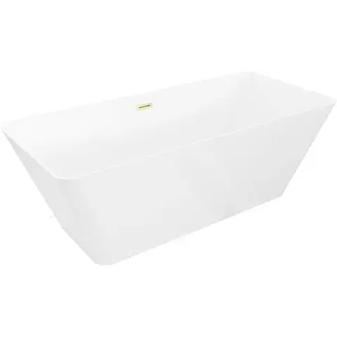 Vane MEXEN/S - Velo Slim voľne stojaca vaňa 170 x 75, biela, sifón a prepad zlatá kartáčovaná 52811707500-55