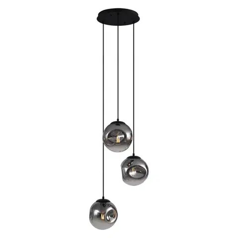 Závesné svietidlá Art Deco závesná lampa čierna so sklom Smoke 3-Lights - Douglass
