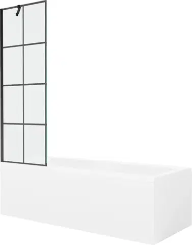 Sprchové dvere MEXEN/S - Cubik obdĺžniková vaňa 170 x 70 cm s panelom + vaňová zástena 60, čierna vzor 550317070X9506007077