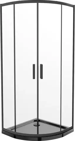 Vane MEXEN/S - Rio štvrťkruhový sprchovací kút 80 x 80, transparent, čierny + vanička so sifónom Flat, čierny 863-080-080-70-00-4170B