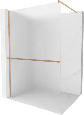 Sprchové dvere MEXEN/S - Kioto+ Sprchová zástena s poličkou WALK-IN 100 x 200, dekor, meď kartáčovaná 800-100-121-65-30