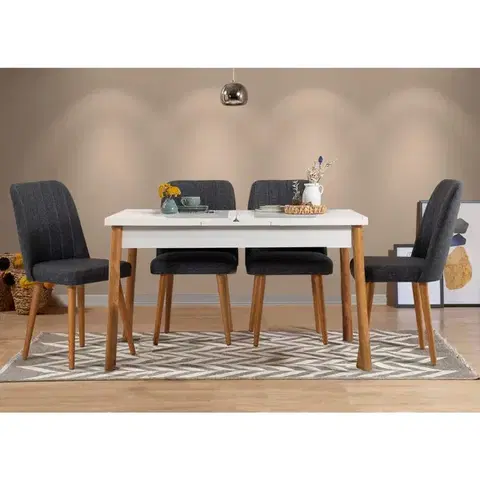 Jedálenské sety Jedálenský set s rozkladacím stolom a stoličkami (5 kusov) Santiago White Anthracite