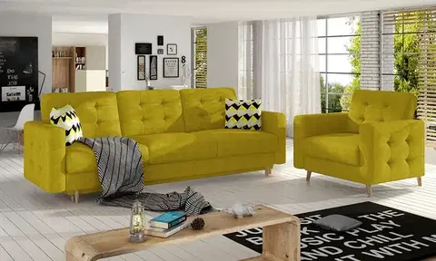 Sedacie súpravy NABBI Aveza 3+1 rozkladacia sedacia súprava žltá / vzor