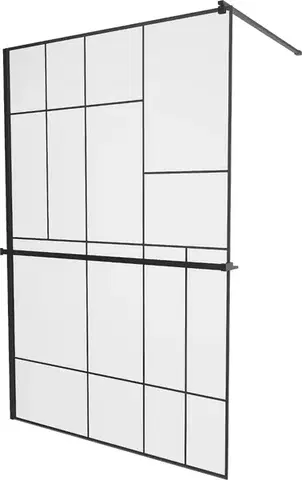 Sprchové dvere MEXEN/S - KIOTO Sprchová zástena WALK-IN s poličkou a držiakom uterákov 70 x 200, transparent/čierna 8 mm, čierna 800-070-121-70-78