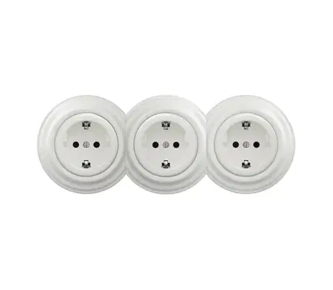 Predlžovacie káble lap - Trojitá retro domová zásuvka s rámikom SCHUKO 230 V keramická biela KA0009+2xKA0008+3xKA0106