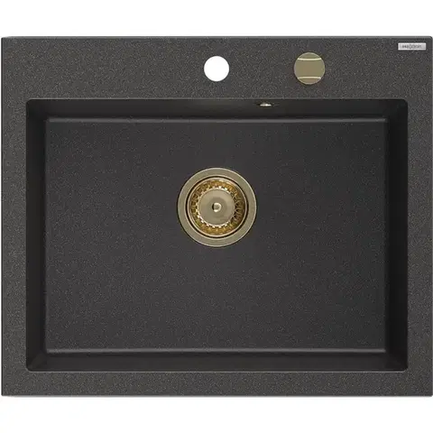 Kuchynské drezy MEXEN/S MEXEN/S - Elix granitový drez 1-miska 600 x 500 mm, čierna kropenatá, sifón zlatá 6525601005-76-G