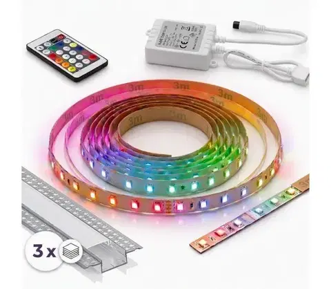 LED osvetlenie SmartLED SADA 1x LED RGBW pás DIGITÁLNY LED/9,6W/230V 3 m + 3x zapustený profil 1 m + diaľkové ovládanie 3xSD0106+1xW4306