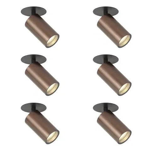 Zapustené svietidlá Sada 6 moderných zapustených bodových svetiel tmavý bronz GU10 50mm IP44 - Chels
