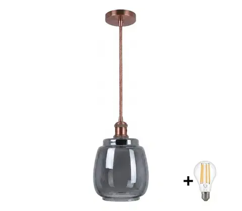 Svietidlá BRILAGI-LED Luster na lanku RETRO GLASS 1xE27/60W/230V pr. 26 cm medená/dymovo sivá NSTK7417+AI0179