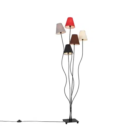 Stojace lampy Dizajnová stojaca lampa čierna s textilnými tienidlami 5-svetlo - Melis