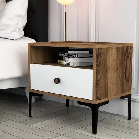 Nočné stolíky Nočný stolík Lizbon 530 - Walnut, White