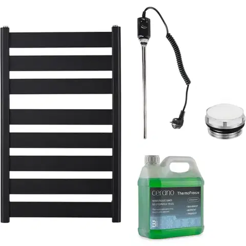 Doplnky do kúpeľne CERANO - Kúpeľňový elektrický radiátorový set Marco - 600W - čierna matná - 920x550 mm CER-680515