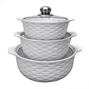 Misy a misky MAKRO - Misa 3ks so sklenenou pokrievkou, 2L, 1,2L, 0,8L, keramika