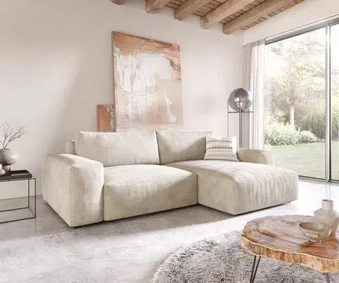 Rohové sedacie súpravy DELIFE Rohová pohovka Lanzo XL 270x180 cm manšester béžová variabilné ležadlo