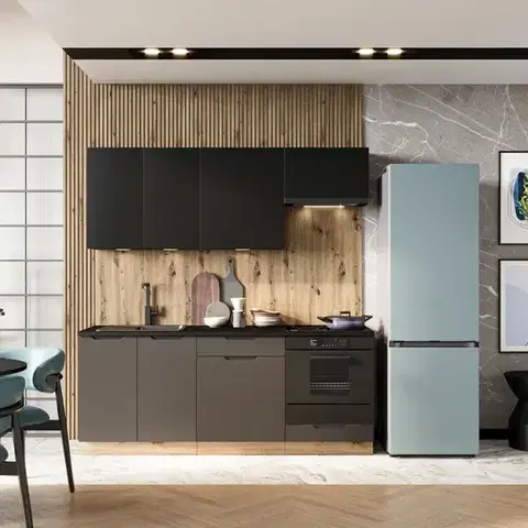 Moderný kuchynský nábytok Kuchynská linka Isabel Čierny hrášok Dub Artisan/Mocca Grey