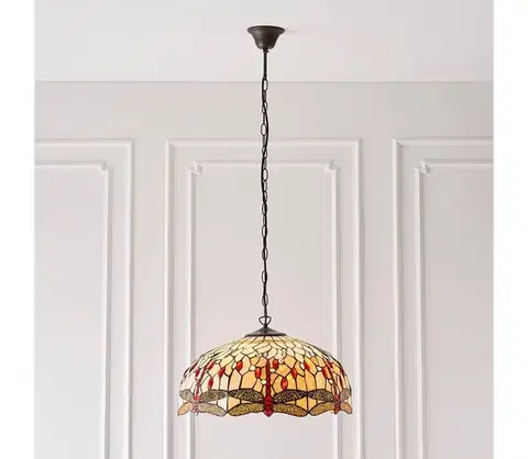 Svietidlá Endon 64079 - Závesný luster na reťazi Tiffany DRAGONFLY, 3×E27/60 W/230 V, priemer 50 cm 64079
