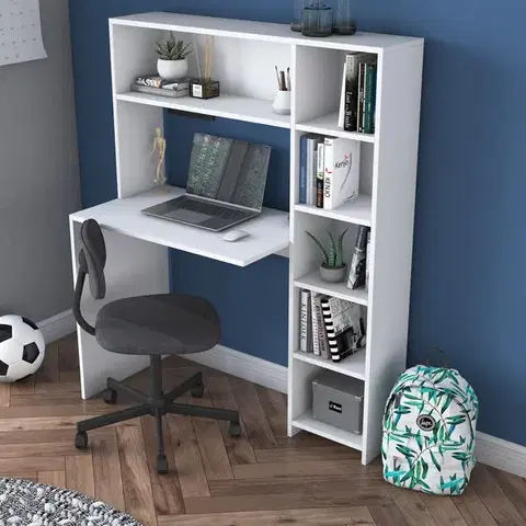 Písacie stoly HALIEN písací stôl s regálom, biela