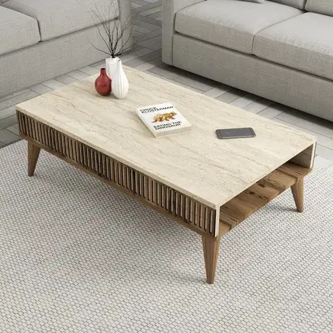 Konferenčné stolíky Konferenčný stolík Milan - Walnut, Travertine
