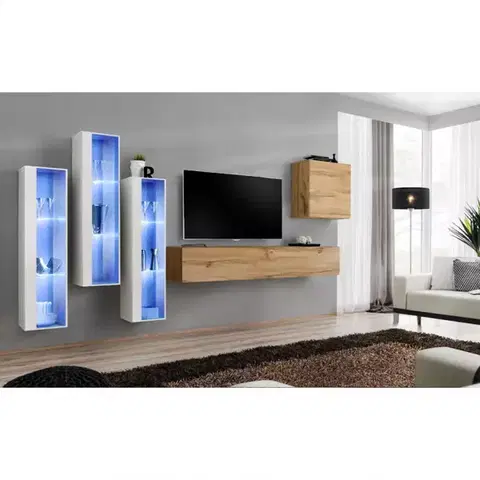 Podkrovný nábytok Obývacia stena Switch Sklo +LED XIII Biely/Wotan