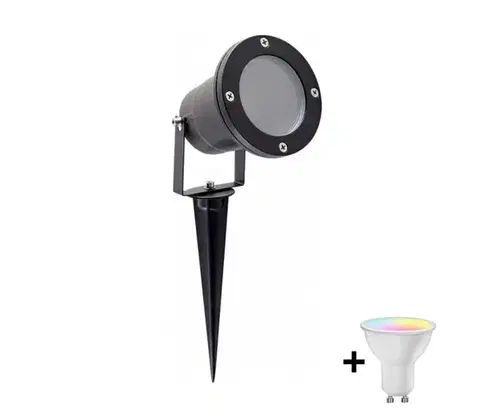 Záhradné lampy  LED RGBW Stmievateľná vonkajšia lampa BLAKE 1xGU10/4,8W/230V IP65 + diaľkové ovládanie KB0036+AI2382