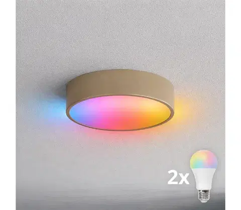 Svietidlá BRILAGI-LED RGBW stmievateľné kúpeľňové stropné svietidlo CLARE 2xE27/12W/230V IP54 béžové BG1590+2xAI0819