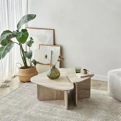 Sady stolíkov Súprava konferenčných stolíkov Ballare Set - Travertine